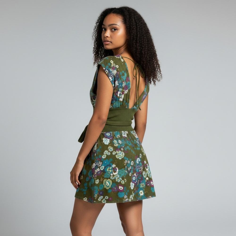 Vintage NWT Free People Olive Green HONG KONG Knit Tunic Mini Dress Small